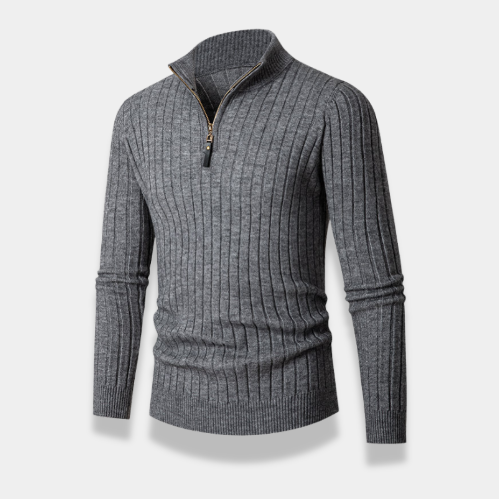 Gentle Class | Men's Ribbed Half-Zip Turtleneck Sweater