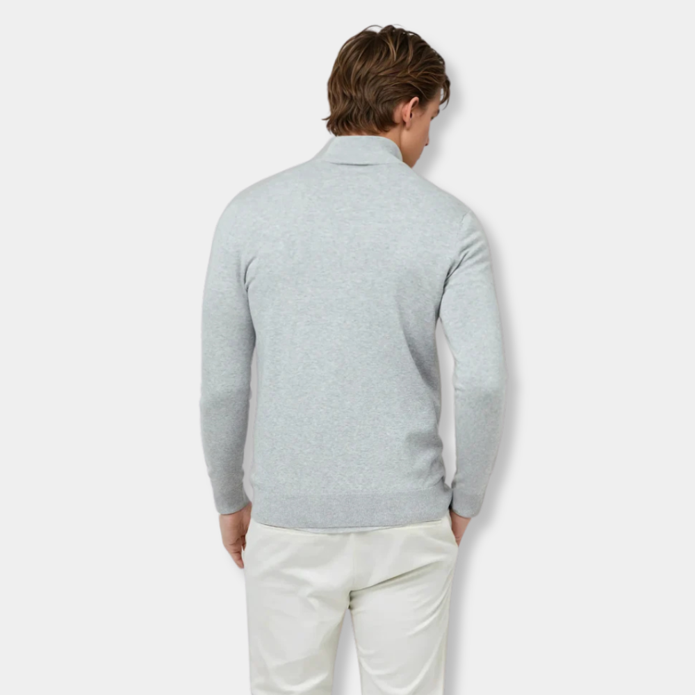 Gentle Class | Men's Soft Knit Half-Zip Sweater Light Grey
