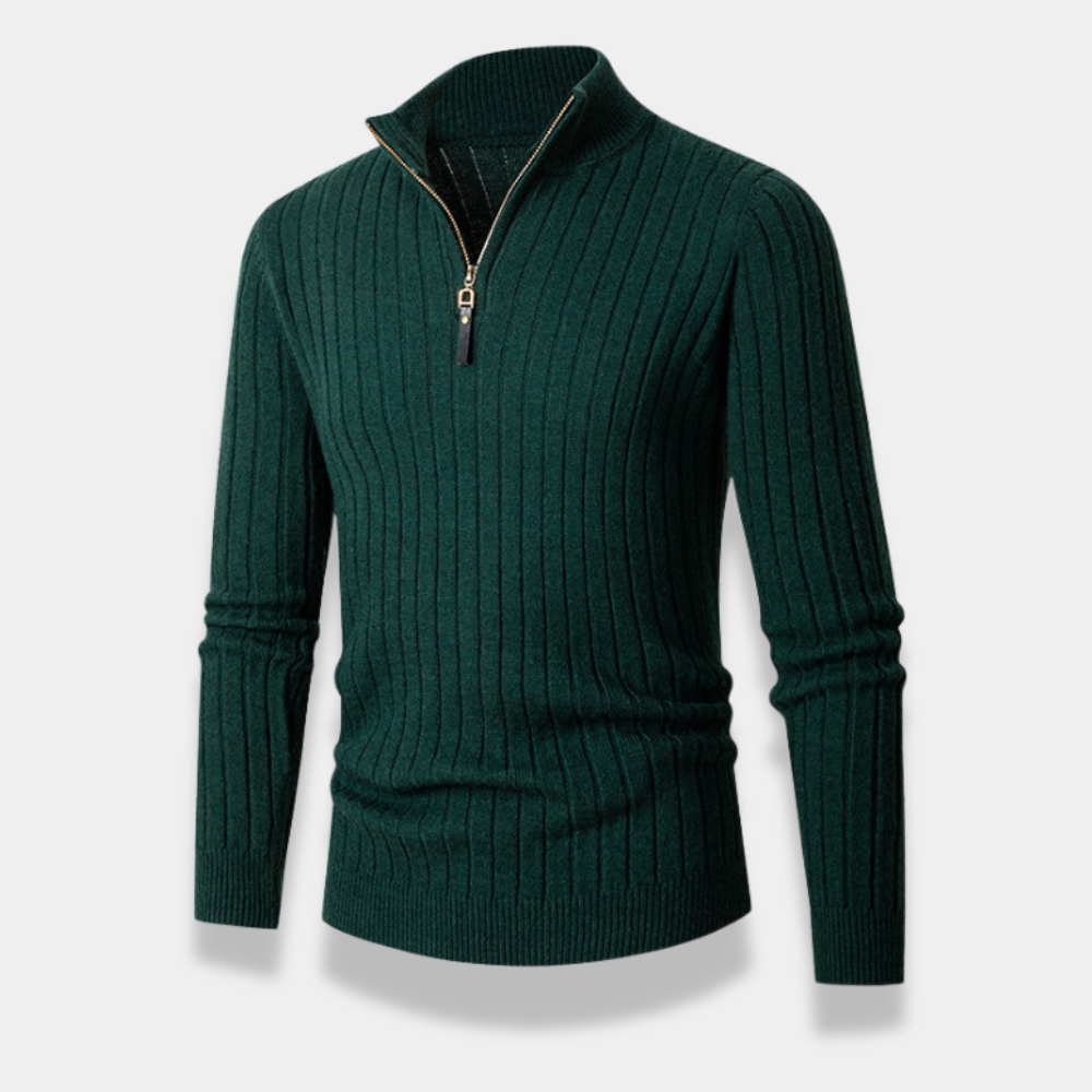 Gentle Class | Men's Ribbed Half-Zip Turtleneck Sweater