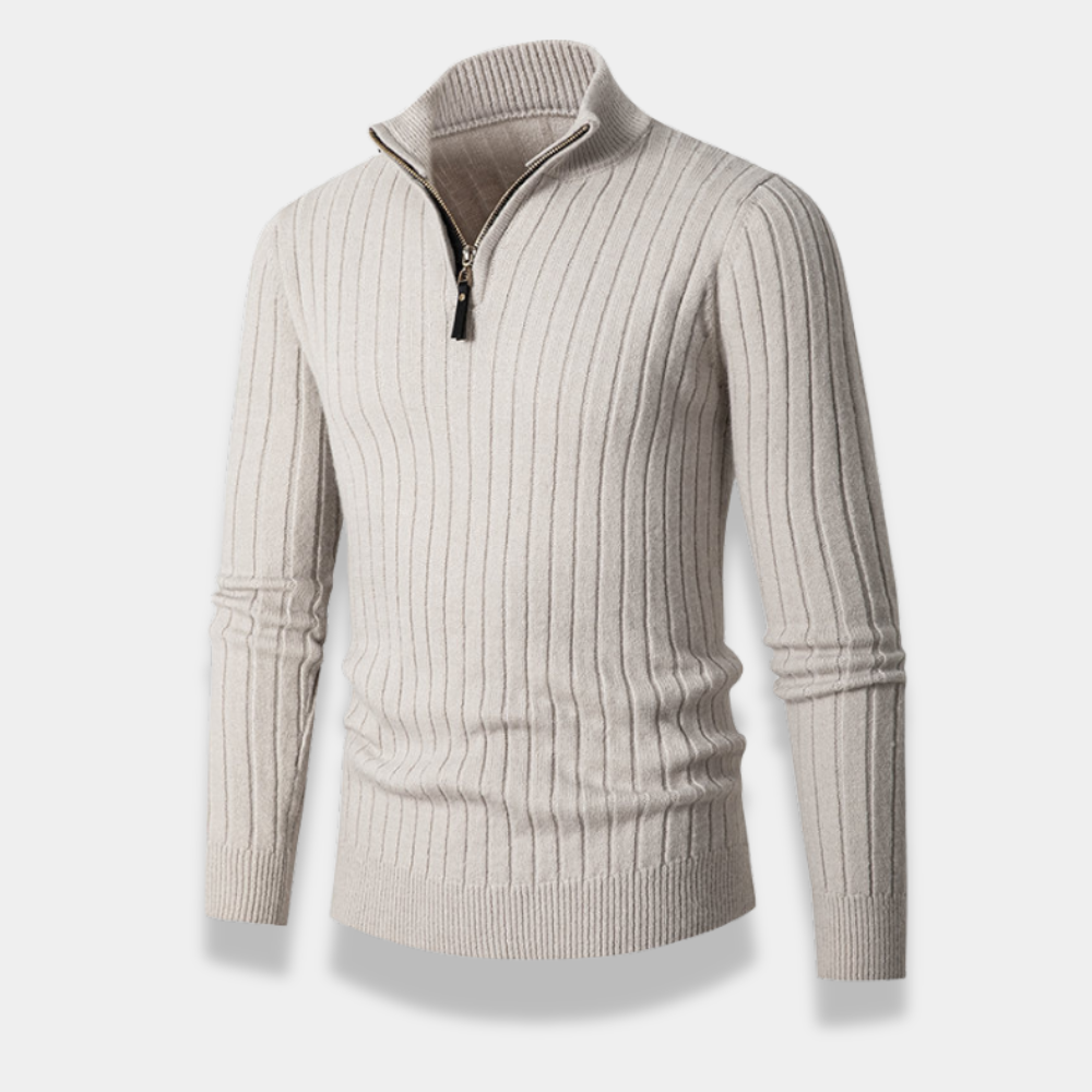 Gentle Class | Men's Ribbed Half-Zip Turtleneck Sweater