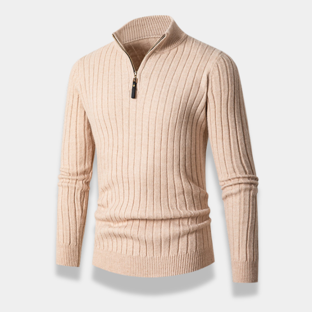 Gentle Class | Men's Ribbed Half-Zip Turtleneck Sweater