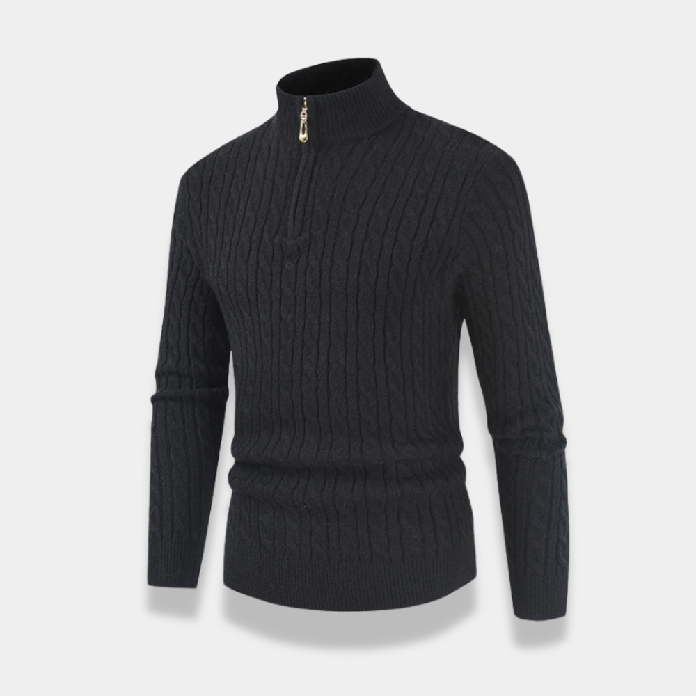 Gentle Class | Men's Slim Fit Cable-Knit Half-Zip Turtleneck