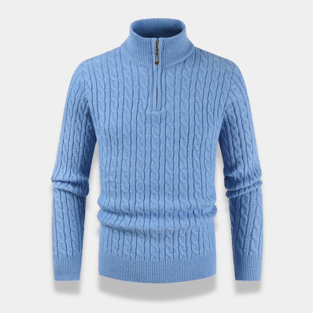 Gentle Class | Men's Slim Fit Cable-Knit Half-Zip Turtleneck