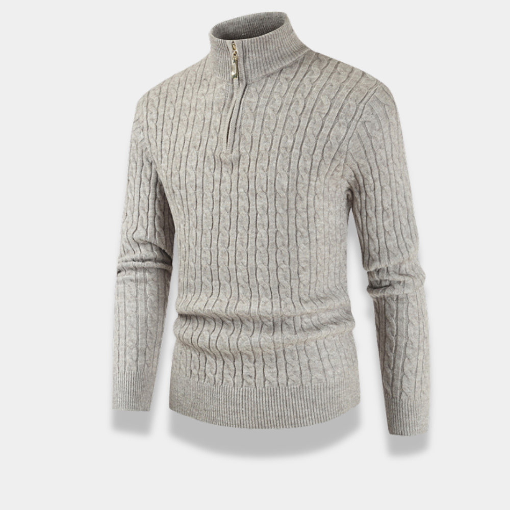 Gentle Class | Men's Slim Fit Cable-Knit Half-Zip Turtleneck