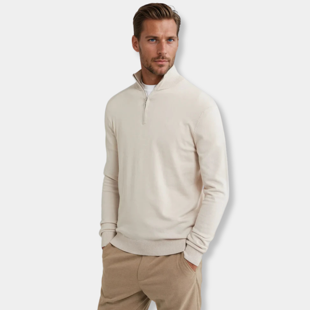 Gentle Class | Men's Soft Knit Half-Zip Sweater Beige