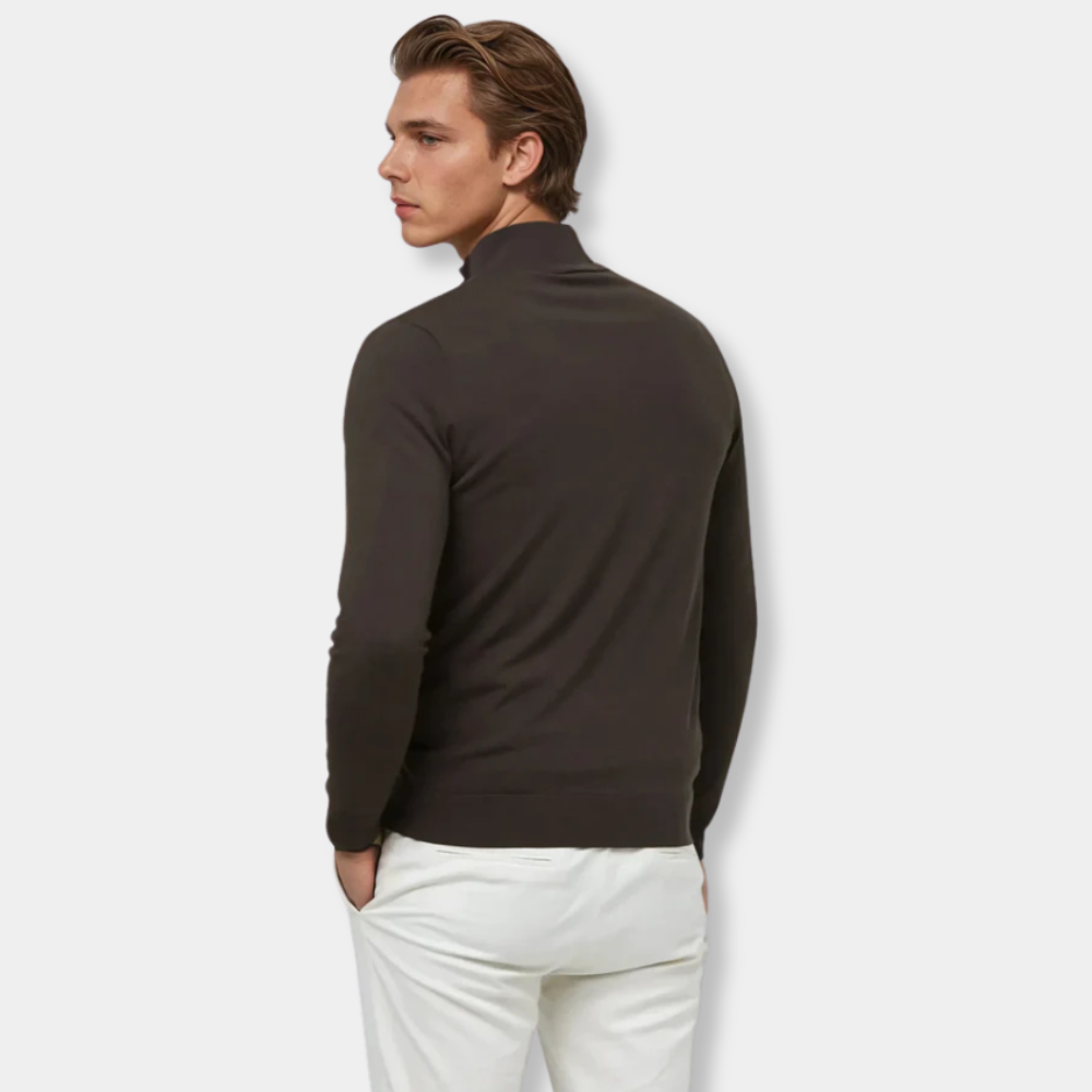 Gentle Class | Men's Soft Knit Half-Zip Sweater Brown