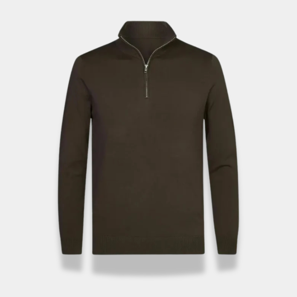 Gentle Class | Men's Soft Knit Half-Zip Sweater Brown