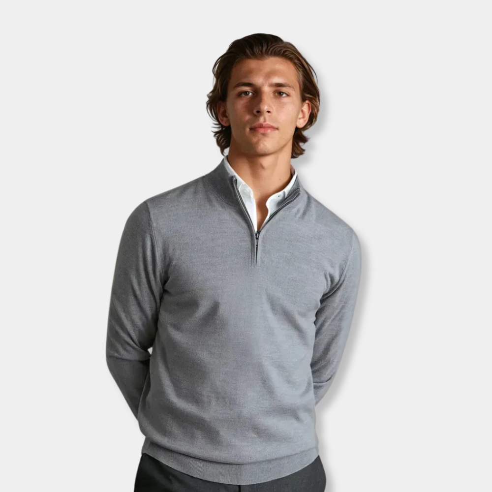 Gentle Class | Men's Soft Knit Half-Zip Sweater Grey