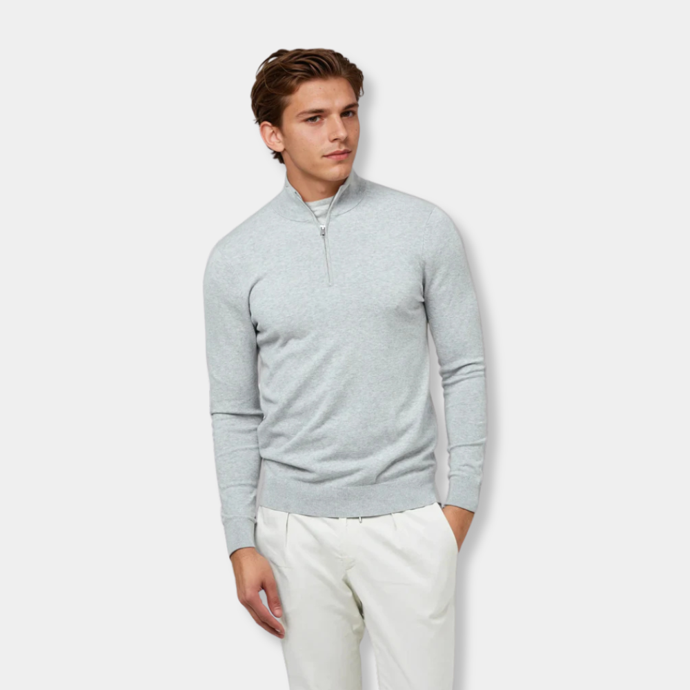 Gentle Class | Men's Soft Knit Half-Zip Sweater Light Grey