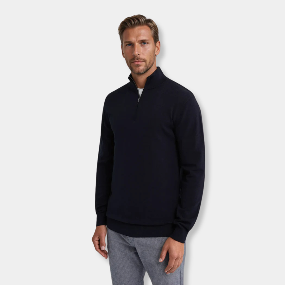 Gentle Class | Men's Soft Knit Half-Zip Sweater Navy