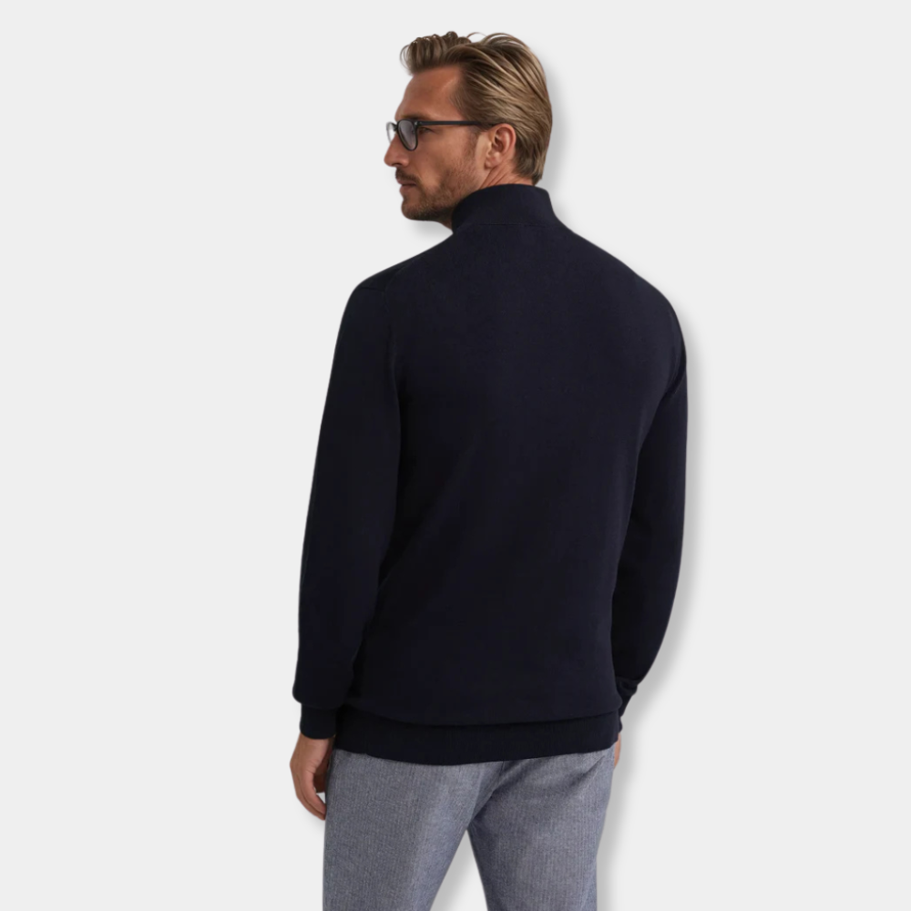 Gentle Class | Men's Soft Knit Half-Zip Sweater Navy